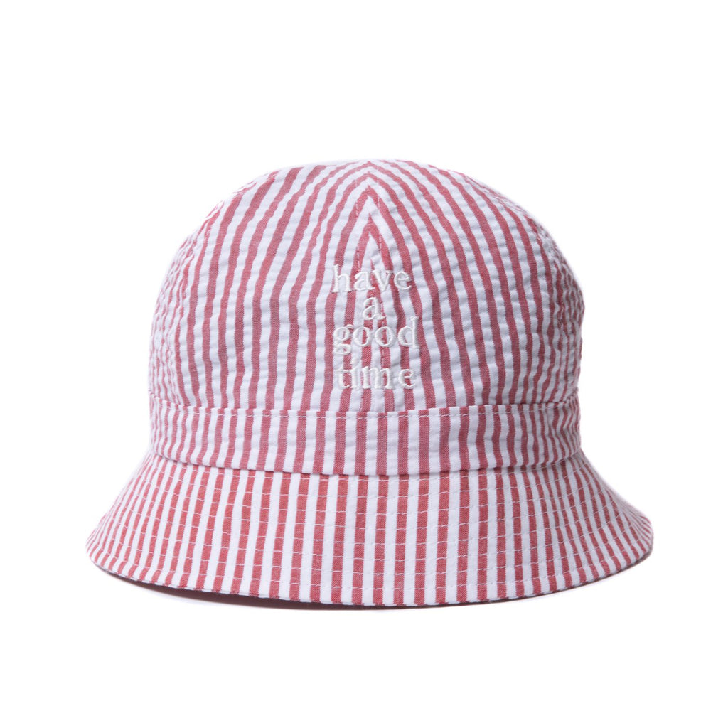 Striped Seersucker Logo Bucket Hat